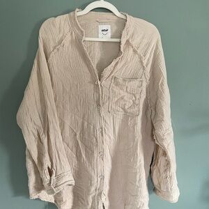 Aerie Cream Textured Button-Up Top